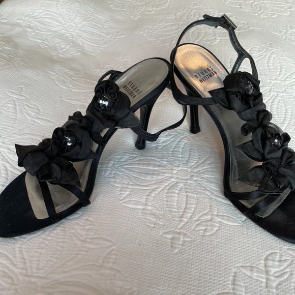 Stuart Weitzman Black Open Toe Flower Heels - Picture 3 of 3